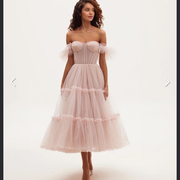 Size XL Authentic Milla tea length tulle dress in color misty rose. Worn once. - Picture 3 of 15